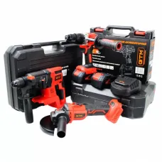 Набір акумуляторного інструменту GTM 18V шуруповерт DSI18/80BL, болгарка AGC18/125BL, перфоратор RHC18/26BL + 2 АКБ та ЗУ/ Сумка для інструментів GTM(PROMO_3)